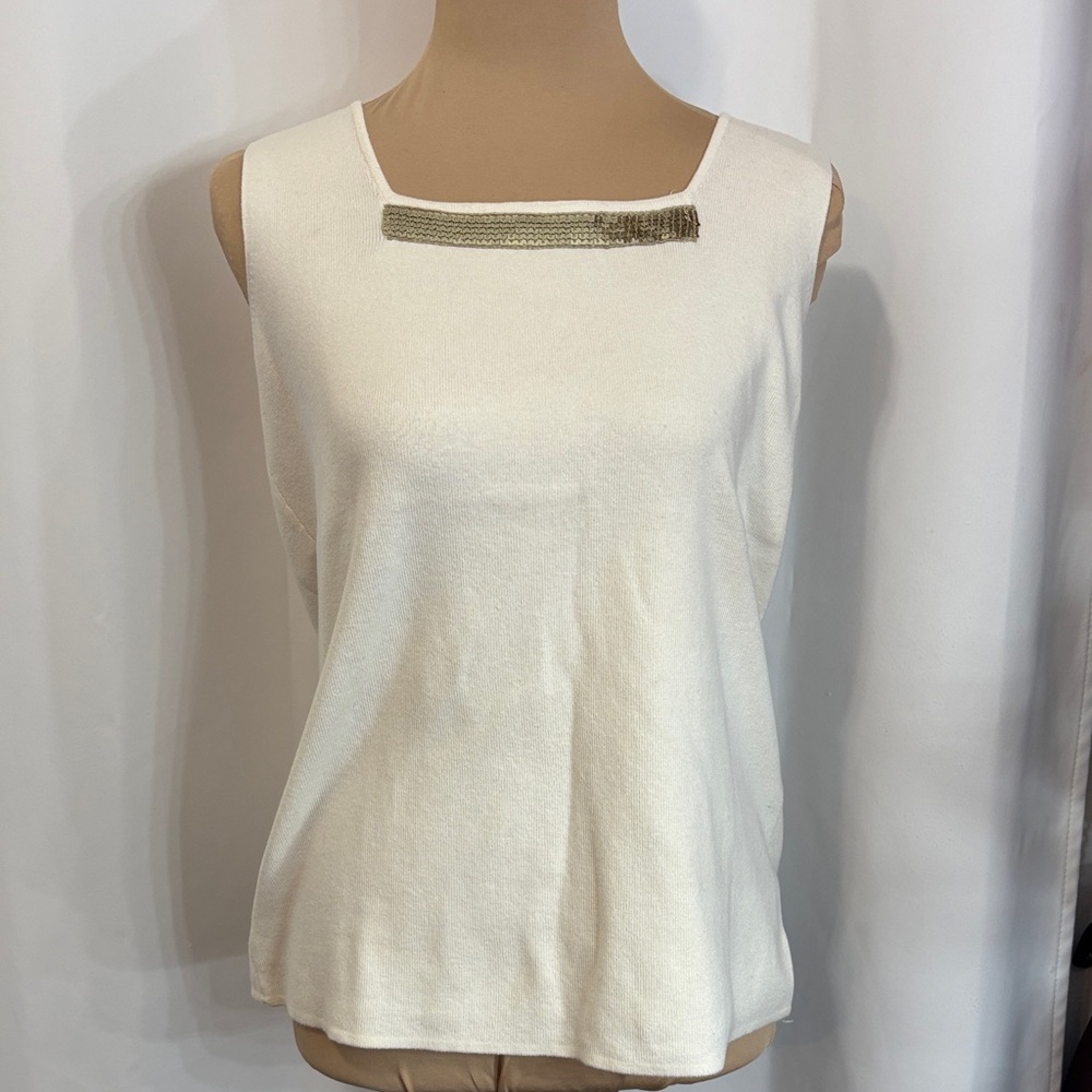 Mercer Street Studio White Tank Top with Gold Accent